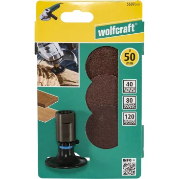 Šlifavimo diskų rinkinys kampiniam šlifuokliui Wolfcraft, 50 mm, 4 vnt.