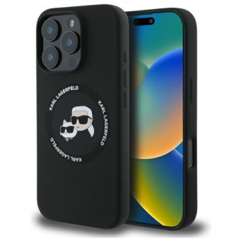 Karl Lagerfeld Silicone Karl&Choupette Heads MagSafe dėklas iPhone 16 Pro Max, juodas