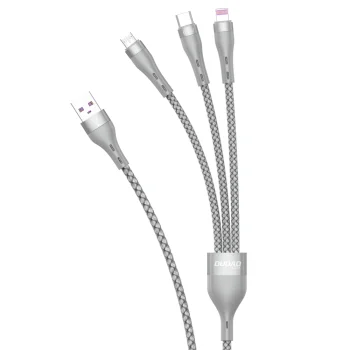 Dudao L20X 3-in-1 USB Cable to Lightning / Micro USB / USB-C 65W, 1.2m, Gray