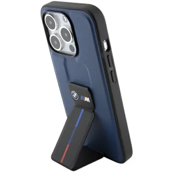 BMW dėklas iPhone 15 Pro telefonui M Grip Stand Bicolor, tamsiai mėlynas