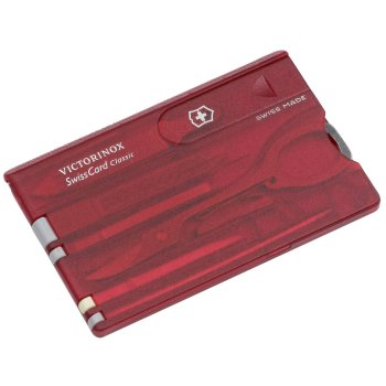 Daugiafunkcis įrankis-kortelė Victorinox SwissCard Classic, raudonas (skaidrus)