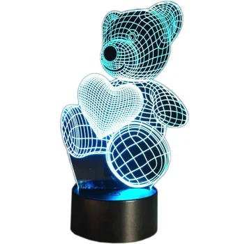 3D LED naktinė lemputė Meškiukas su širdute, RGB