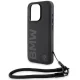 Dėklas BMW Signature Leather Wordmark Cord skirtas iPhone 15 Pro Max 6.7\", juodas