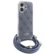 Guess dėklas iPhone 16 telefonui su virvele Crossbody Cord 4G Print, mėlynas