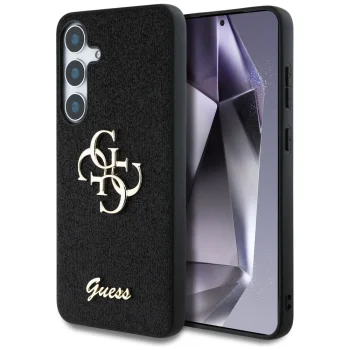 Guess Fixed Glitter Big 4G Metal Logo dėklas Samsung Galaxy S25, juodas