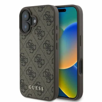 Guess 4G Classic dėklas, skirtas iPhone 16, rudas
