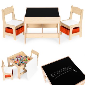 Vaikų baldų komplektas ECOTOYS ZKC-1C: stalas su lenta ir 2 kėdutės