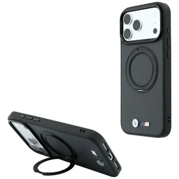 BMW Kevlar Ring Stand 360 MagSafe dėklas skirtas iPhone 18 Pro / 17 Pro, tamsiai pilkas