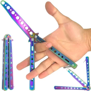 Butterfly Stainless Steel Training Balisong Practice Tool Tactical Folding Knife, Rainbow