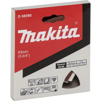 Makita delta šlifavimo popierius medžiui ir metalui K80, 93 mm, 10 vnt., raudonas