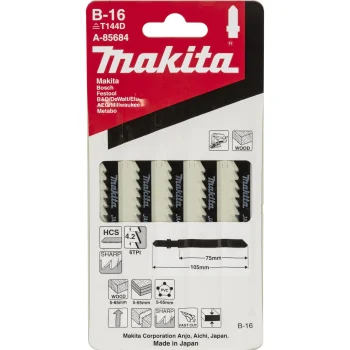 Siaurapjūklio peiliukai Makita A-85684 B-16 medžiui ir plastikui, 5 vnt.