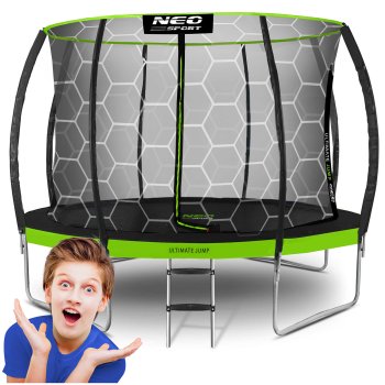 Neo-Sport NS-12C221 sodo batutas 374 cm su vidiniu tinklu ir kopėčiomis, juodas/žalias