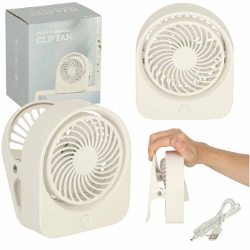 Wireless Desk Fan with Clip, USB, 3 Speeds, 11.5 cm, White