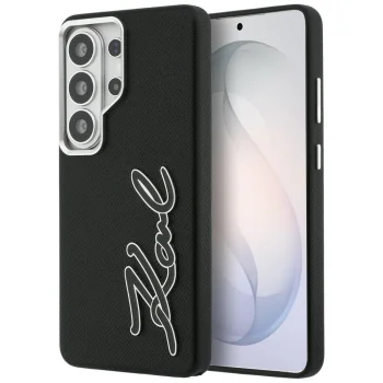 Karl Lagerfeld Grained Signature dėklas Samsung Galaxy S26 Ultra, juodas