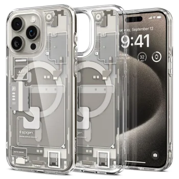 Spigen Ultra Hybrid Mag Case with MagSafe for iPhone 15 Pro Max - Natural Titanium (Zero One Pattern)