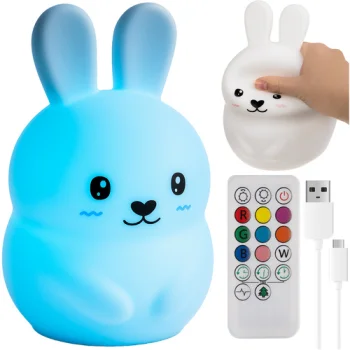 Izoxis kiškio formos RGB LED naktinė lemputė su nuotolinio valdymo pultu