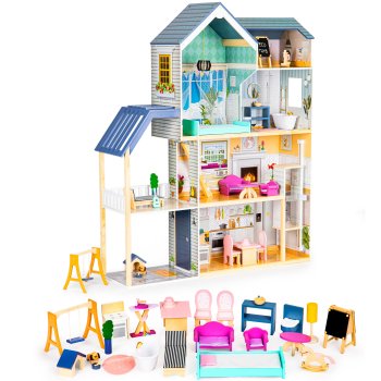 Didelis medinis lėlių namelis Ecotoys Maya, 138 cm, 28 elementai