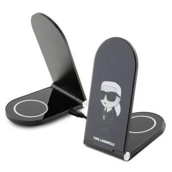 Karl Lagerfeld Ikonik MagSafe 15W sulankstomas belaidis įkroviklis 2-in-1, juodas