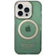 Guess iPhone 14 Pro Max dėklas Gold Outline Translucent MagSafe, žalias