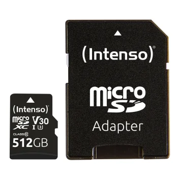Atminties kortelė Intenso microSDXC 512GB UHS-I U3 V30 Professional su SD adapteriu