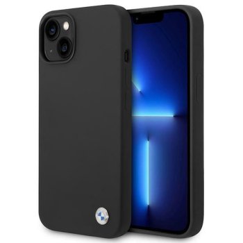 BMW Silicone Metal Logo dėklas iPhone 14 / 15 / 13 modeliams, juodas