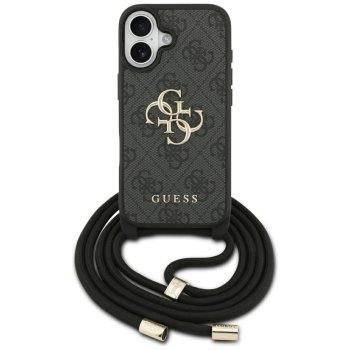Guess 4G Big Logo Cord Strap Crossbody dėklas iPhone 17, juodas
