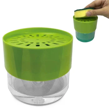 Indų ploviklio dozatorius su kempinėlės laikikliu, 500 ml, žalias