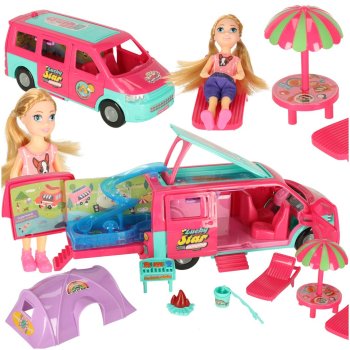 Foldable Doll Camper Van with Doll, Pool and Accessories