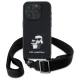 Karl Lagerfeld Saffiano Karl & Choupette dėklas su dirželiu iPhone 16 Pro, juodas