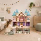 Ecotoys Bella Wooden Castle Dollhouse 4 Floors 15 Furniture Pieces