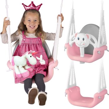 Ricokids 3-in-1 vaikiškos sūpynės Miś, rožinės