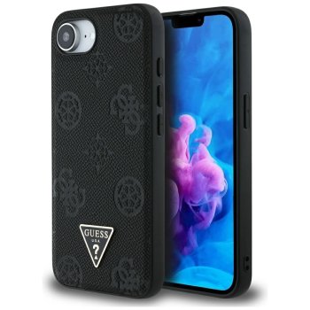 Guess Grained Hot Stamp Peony Triangle Logo MagSafe dėklas iPhone 16e, juodas