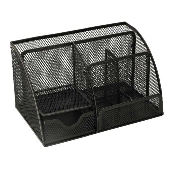 Metal Mesh Desk Organiser with 7 Compartments and Drawer, Black