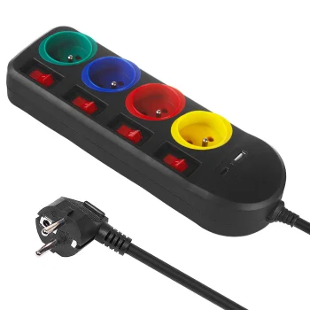 Maclean MCE508 B ilgintuvas-šakotuvas, 4 lizdai, USB-A/C, 1.5 m, juodas