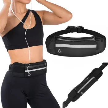 Running Belt with Pockets and Bottle Holder, Black
