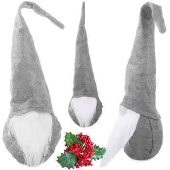 Kalėdinis nykštukas su lankstoma kepure, 30 cm, pilkas