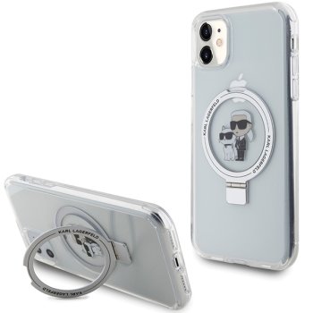 Karl Lagerfeld Ring Stand Karl & Choupette MagSafe dėklas iPhone 11 / XR, baltas