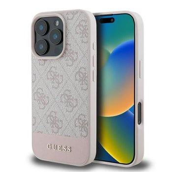 Guess 4G Bottom Stripe dėklas iPhone 16 Pro Max telefonui, rožinis
