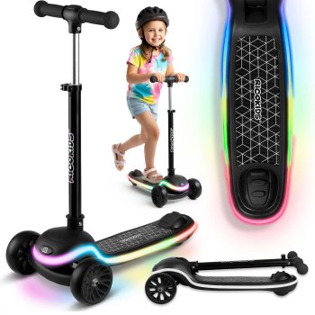 Triratis balansinis paspirtukas vaikams Ricokids Leddi su LED ratais, juodas