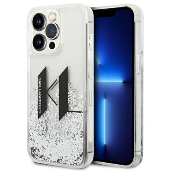 Karl Lagerfeld dėklas iPhone 14 Pro telefonui Liquid Glitter Big KL, sidabrinis
