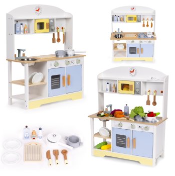 Medinė žaislinė virtuvėlė Ecotoys TL103013 su 12 priedų