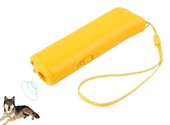 3-in-1 Ultrasonic Dog Repellent & Trainer with Flashlight Yellow