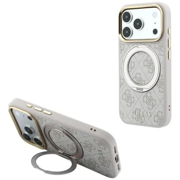 Guess Ring Stand 360 4G Classic Logo MagSafe dėklas iPhone 17 Pro Max / 18 Pro Max, rožinis