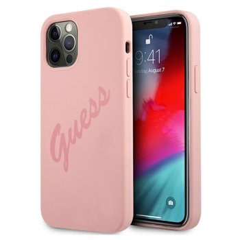 Guess iPhone 12 Pro Max dėklas Silicone Vintage Script, rožinis