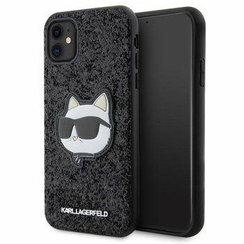Karl Lagerfeld dėklas iPhone 11 / XR, Glitter Choupette Patch, juodas