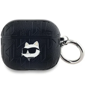 Karl Lagerfeld AirPods 3 dėklas Monogram Choupette Head, juodas