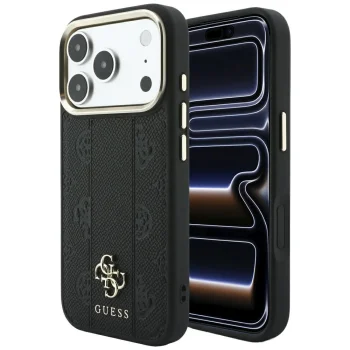 Guess Stripe Peony 4G Logo MagSafe dėklas skirtas iPhone 17 Pro / 18 Pro, juodas