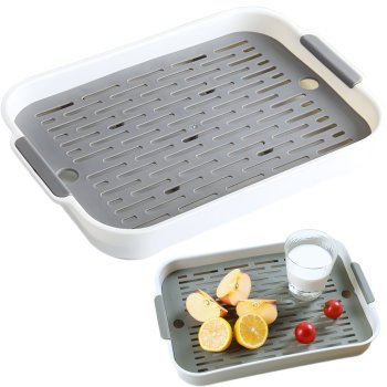 Double-Layer Kitchen Tray with Drainer for Dishes, Vegetables and Fruits, Plastic