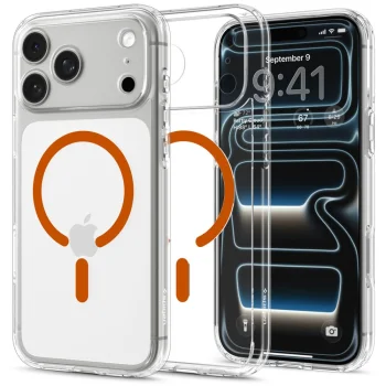 Dėklas Spigen Ultra Hybrid Mag MagSafe, skirtas iPhone 18 Pro Max / 17 Pro Max, skaidrus oranžinis