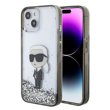 Karl Lagerfeld iPhone 15 Case Liquid Glitter Ikonik, Transparent